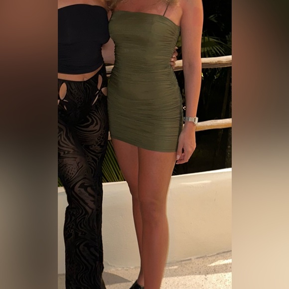 Princess Polly - Olive Green Ruched Dress - Picture 6 of 6